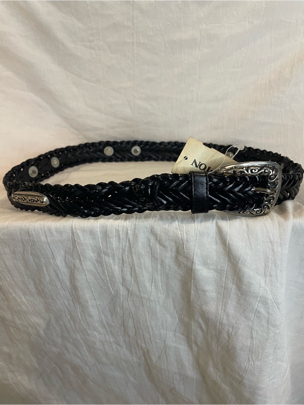 Vintage The Bon-Ton Black Braided Western Belt Silver Hardware NWT Deadstock